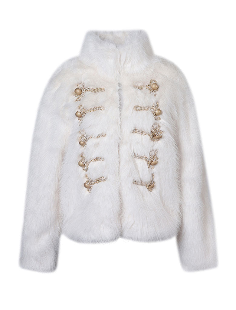 White Victorian Frock Long Sleeve Faux Fur Coat Winter Coat