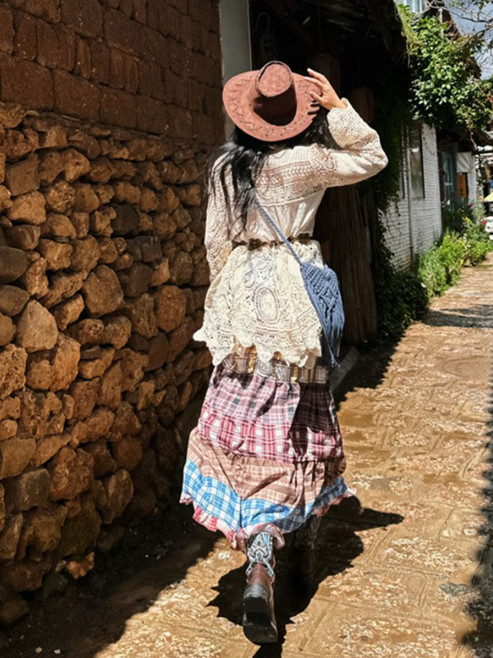 Bohemian Lace Dress and Print Skirt Boho Maxi Dress Outfit