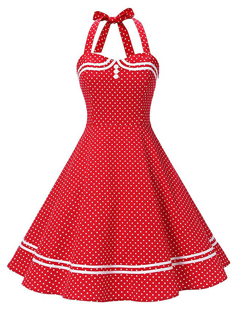 1950S Polka Dots Halter Sailor Style Dress