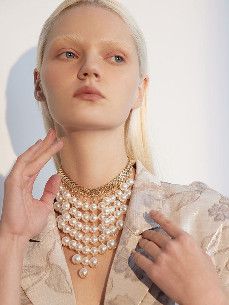1950S Plastic Pearl Fringe Vintage Party Necklace