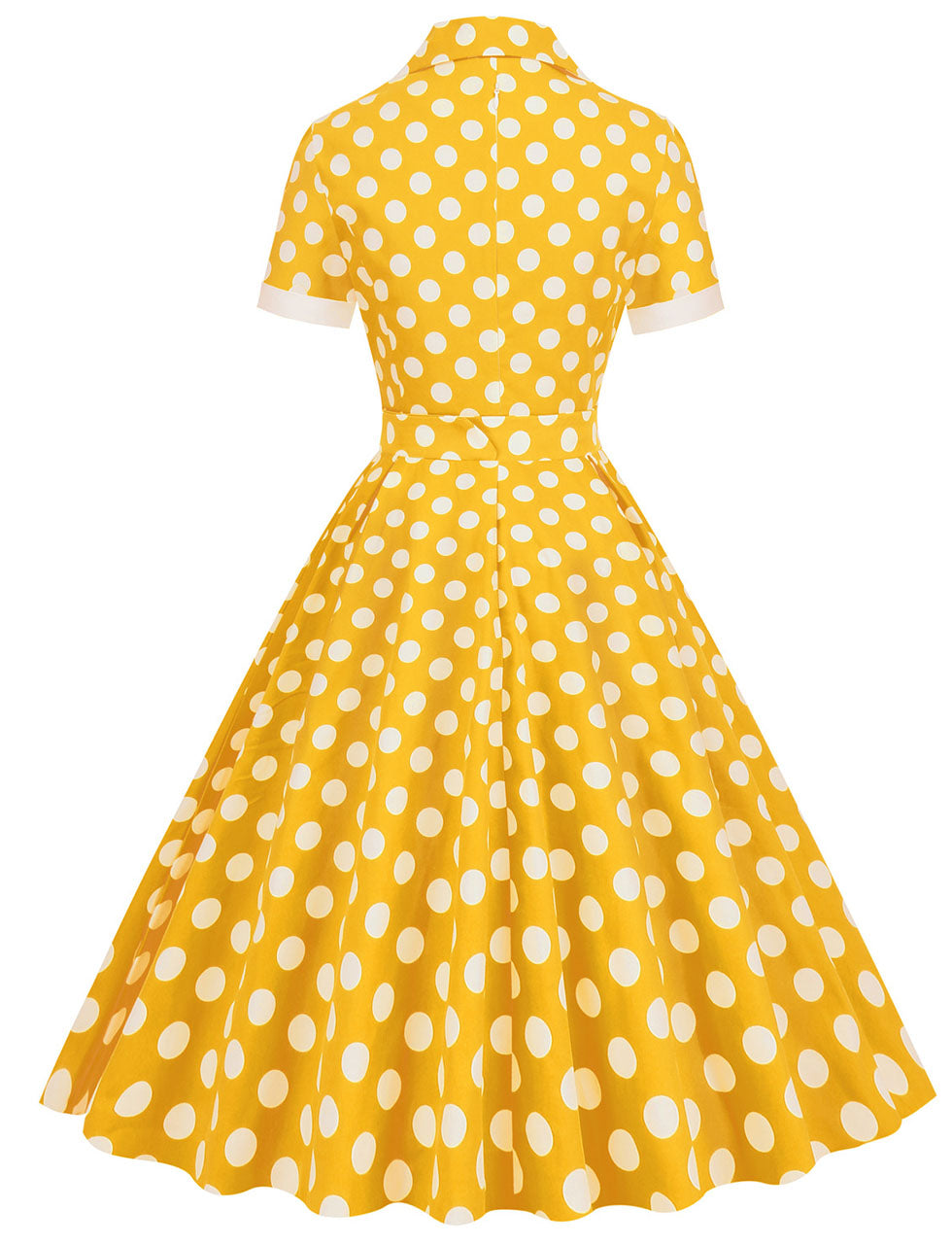 Green Polka Dots Turn Down Collar Short Sleeves 1950S Vinatge Shirt Dress