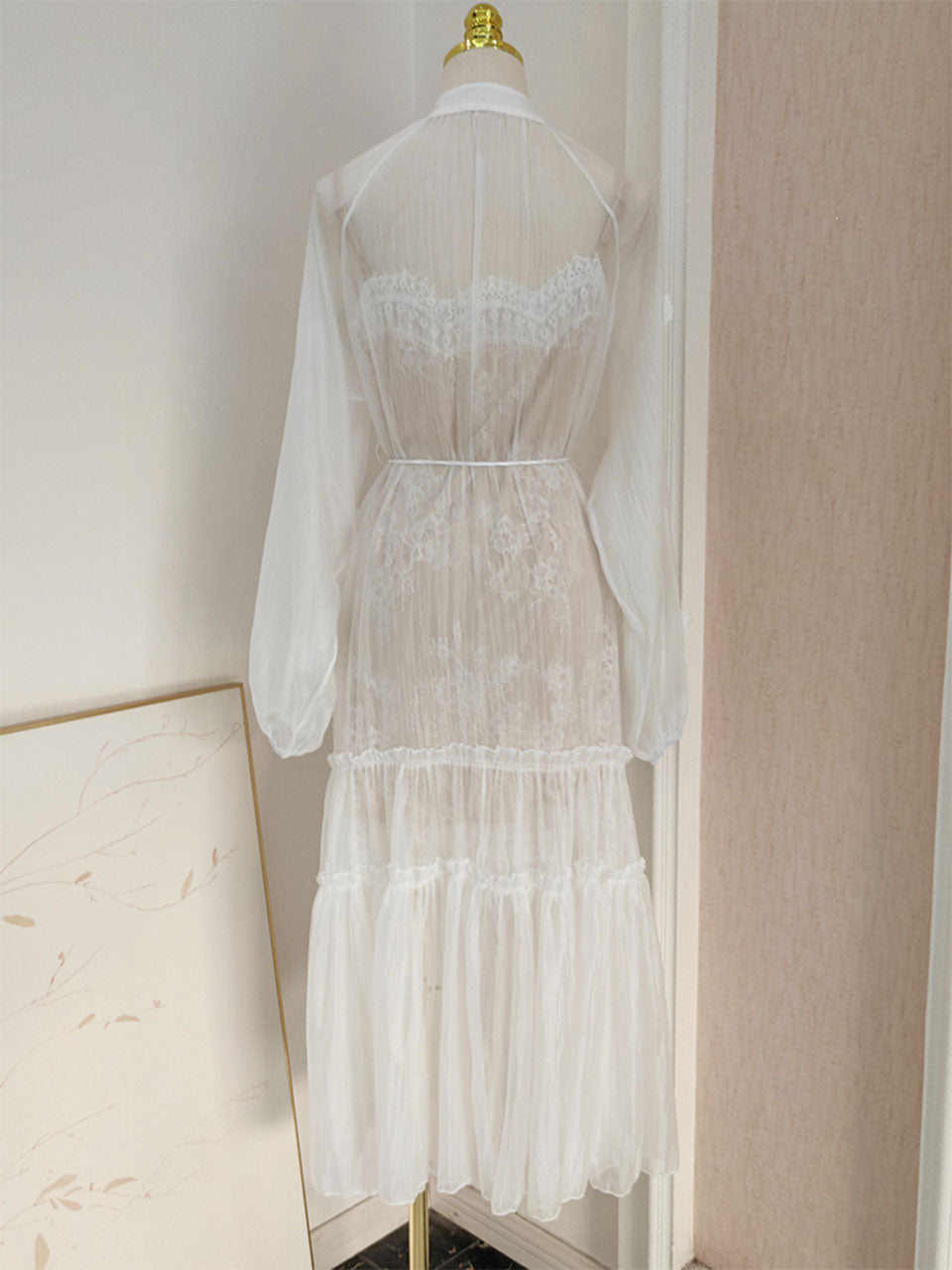 White Lace Flower Long Sleeve Swing Dress