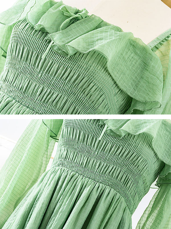 Green Mid Centuries Ruffles Vintage Maxi Dress