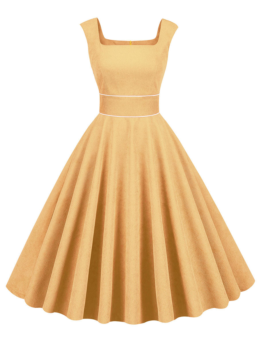 Light Yellow Corduroy Sleeveless 1950S Vinatge Dress