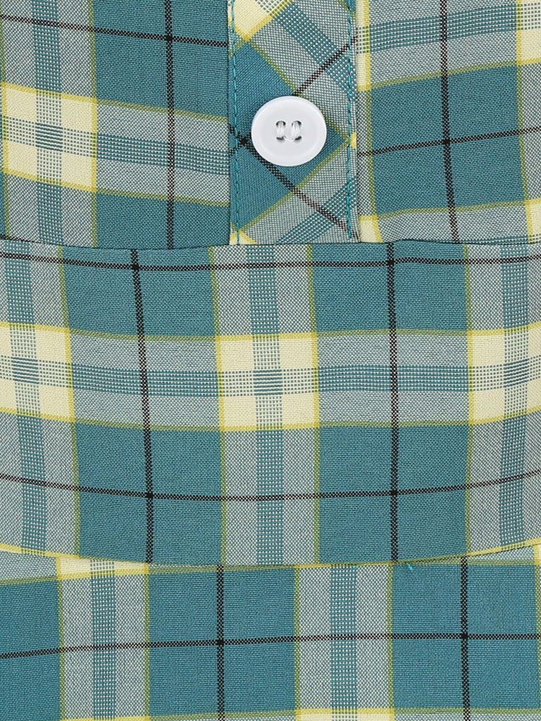 Green Plaid Peter Pan Collar Hepburn Style Puff Short Sleeved Elegant 1950S Swing Dress