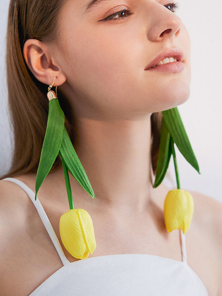 Tulip Flower Long Simulation Flower Holiday Earrings