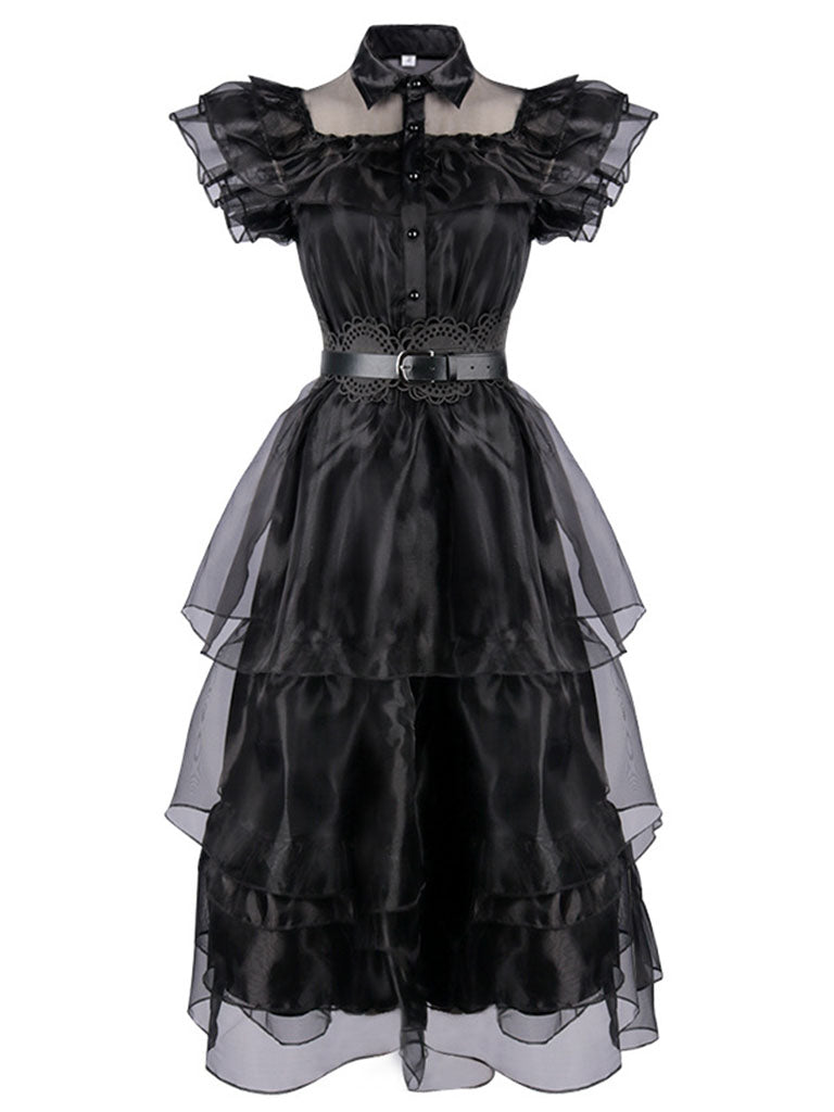 Black Ruffles Gothic Style Organza Vintage Dress Wednesday Dress