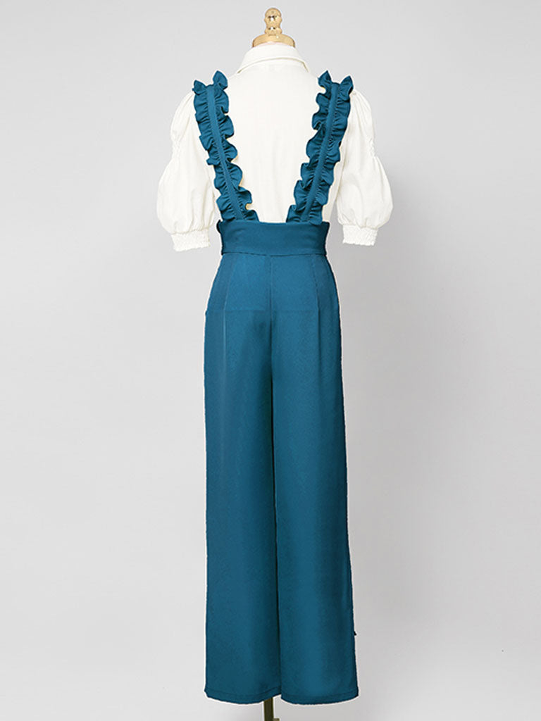 2PS Vintage Top And Yellow Ruffles Pant Suit