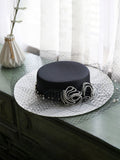 Vintage Flower Mesh Black and White Hepburn Hat Boater Hat