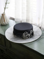 Vintage Flower Mesh Black and White Hepburn Hat Boater Hat