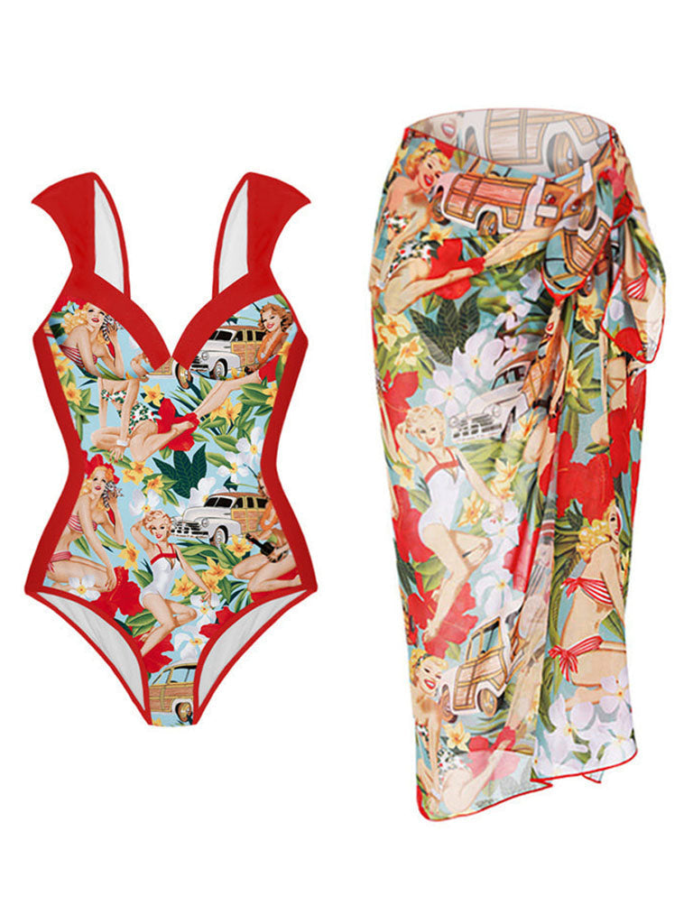 Red Retro Poster Print One Piece