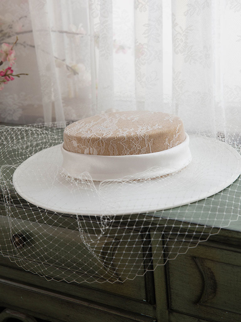 Vintage Lace Flower Hepburn Hat Boater Hat