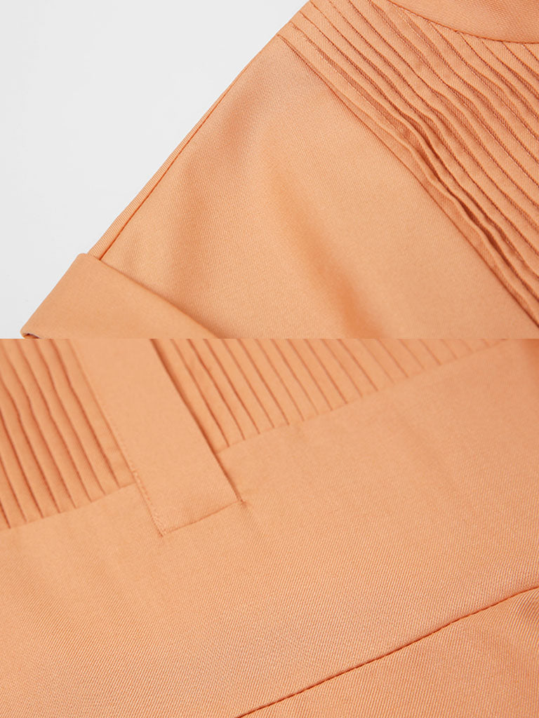 Orange Pleated Cap Sleeve Audrey Hepburn Style 50S Dress