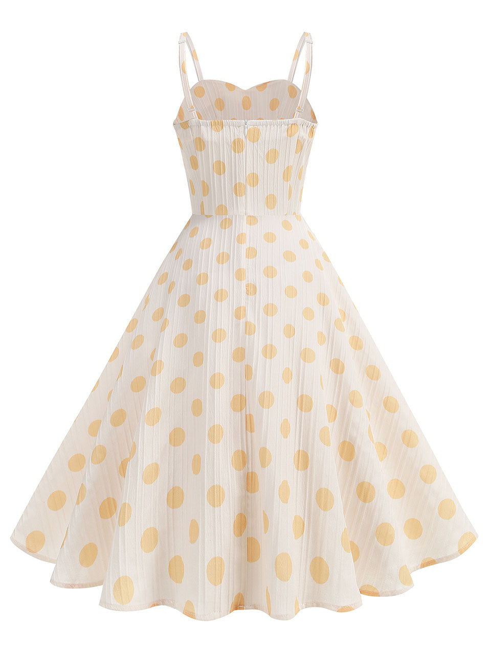 White and Yellow Polka Dots Spaghetti Strap 1950S Vintage Swing Dress
