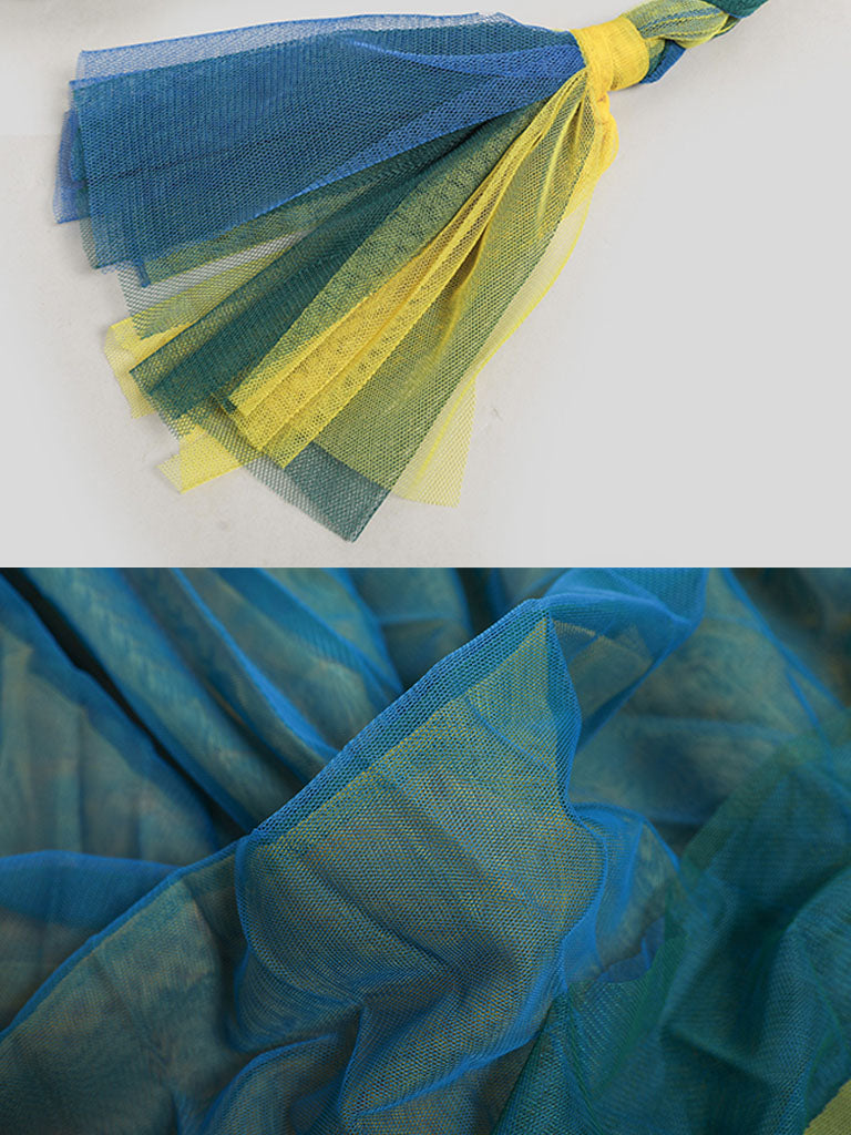 Blue V Neck Lantern Sleeve Pleated Fairy Dress