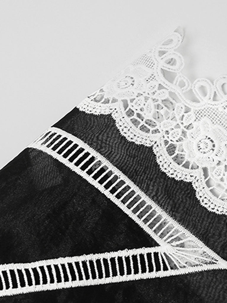 White Big Sweet Lace Collar Sleeveless Bodycon 1960S Black Slit Dress