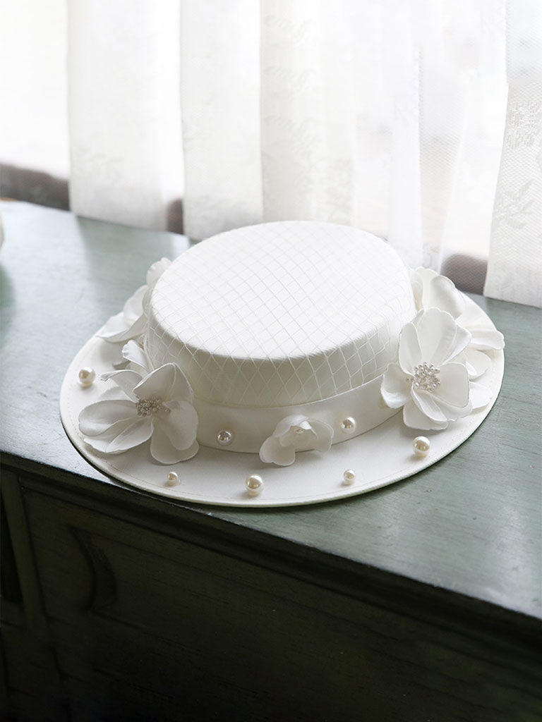 Three Dimensional Flower Pearl Retro Wedding Hat Boater Hat