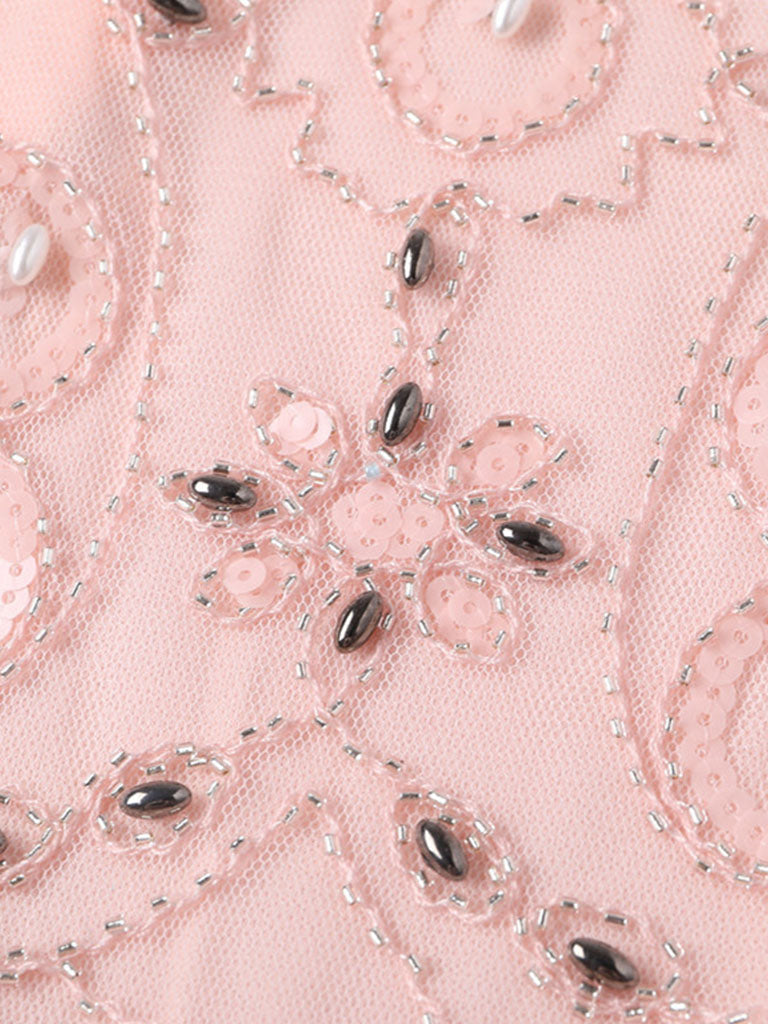 Pink Gatsby Glitter Fringe 1920s Flapper Dress