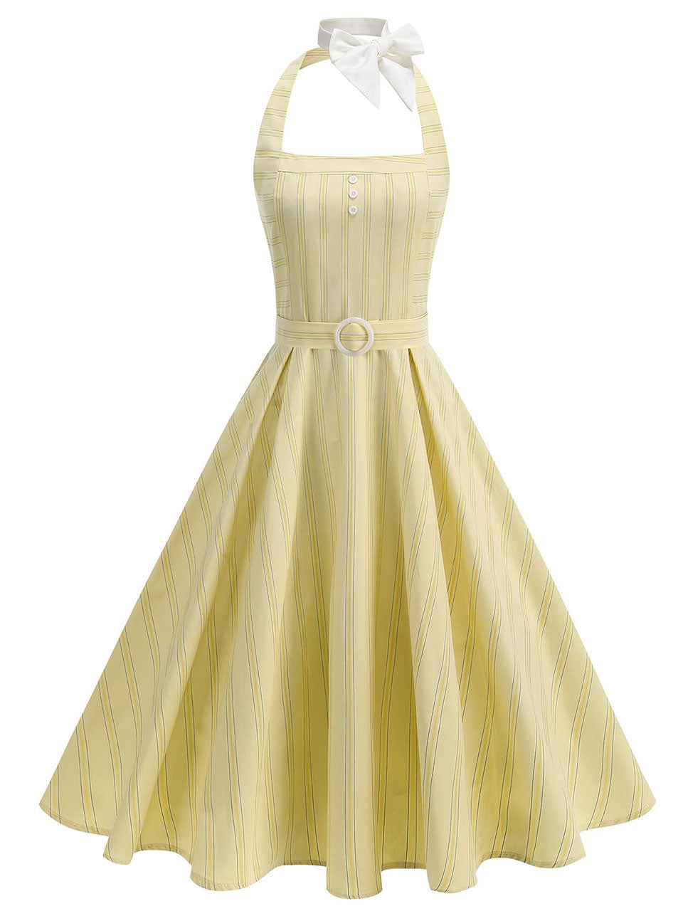 1950S Vertical Stripe Halter Vintage Dress
