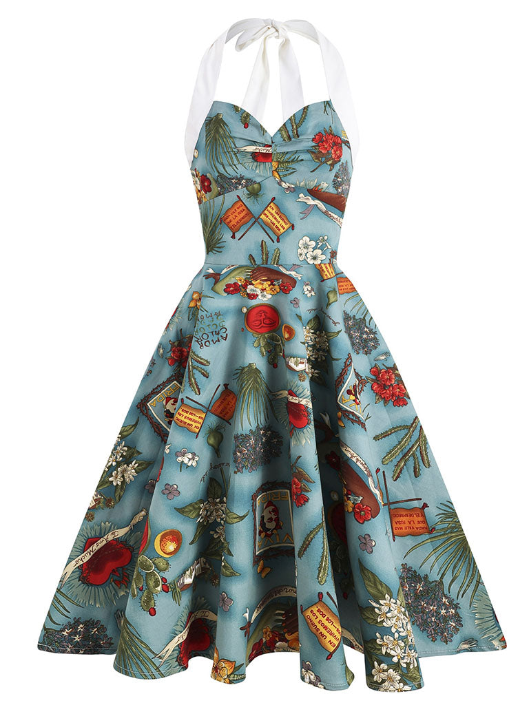 Red Polka Dots Halter Classis Style 1950S Dress