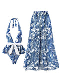 Blue Dragonfly Print V Neck One Piece