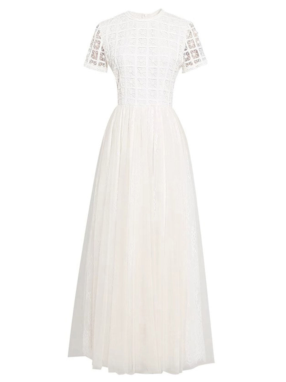 White Luxury Embroidered Lace Maxi Dress