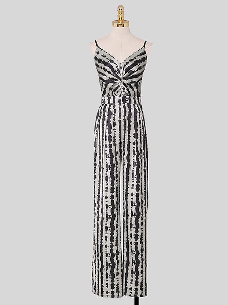 Black And White Animal Print Spaghetti Straps Jumpsuit