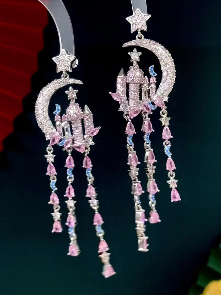 Luxury Star Moon Castle Fantasy Long Tassel Earrings