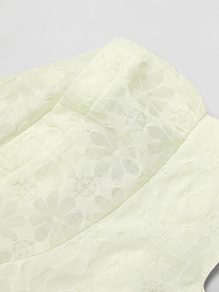 Avocado Green Crossback Puff Sleeve 1950S Vintage Dress
