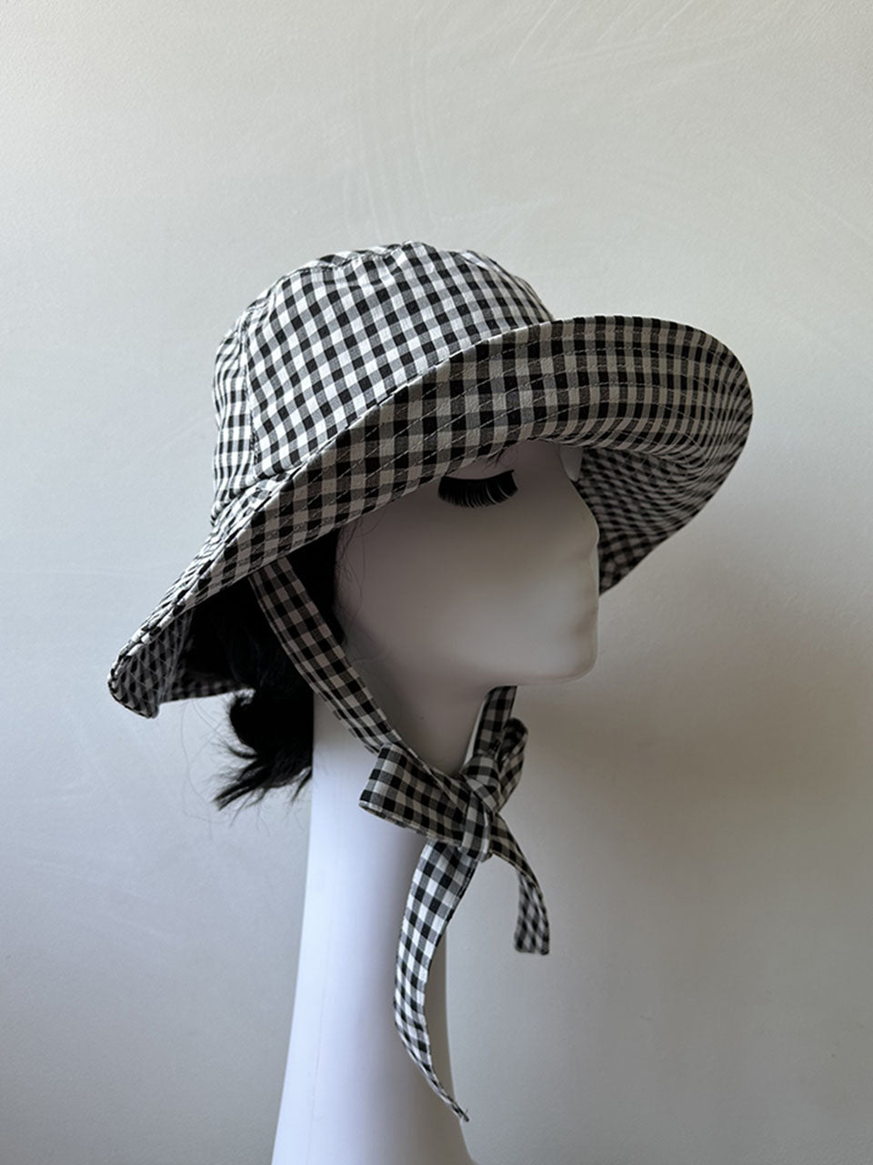 Pink Gingham Wide-brimmed Hat