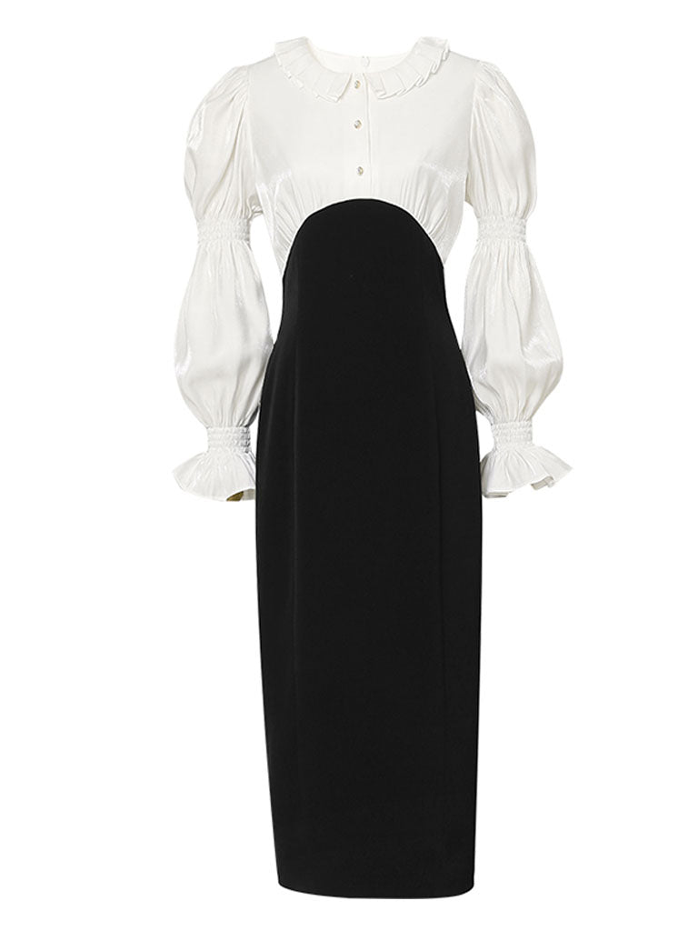 White Peter Pan Collar Long Sleeve Fake Two Piece Little Black Dress