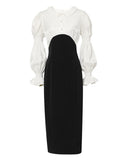 White Peter Pan Collar Long Sleeve Fake Two Piece Little Black Dress