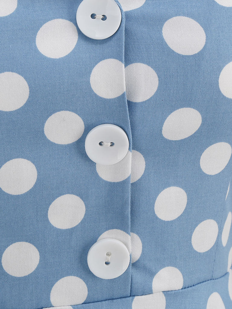 Green And White Polka Dots Pockets Vintage Halter 1950S Dress