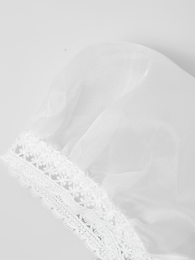 White Square Collar Puff Sleeve 1950S Lace Dress