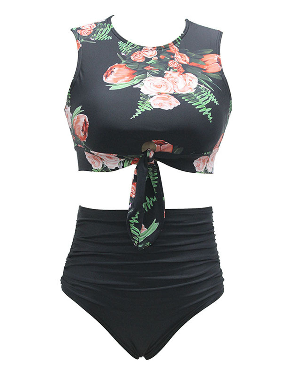 Classical Vintage Style Solid Background Two Pieces Bikini Sets
