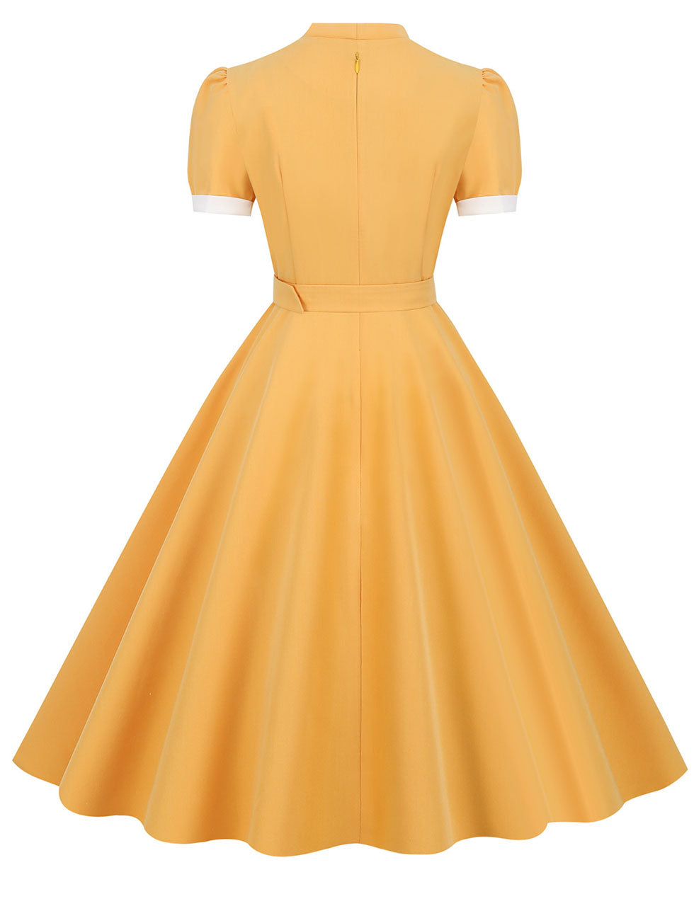 Yellow V Neck Short Sleeve Swing Vintage 1950S Dress