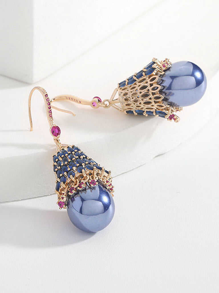 Palace Luxury ear hook Zzircon Pearl Handicraft Earrings
