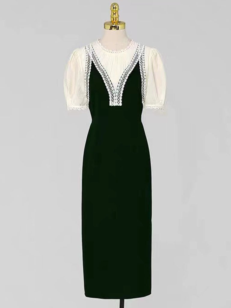 White 1950S Vintage Lace Puff Sleeve Bodycon Dress