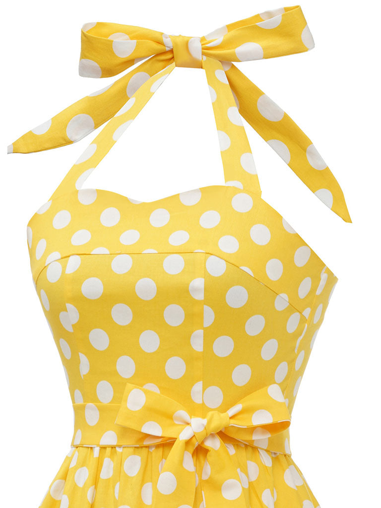 Yellow Polka Dots Halter 1950S Vinatge Dress