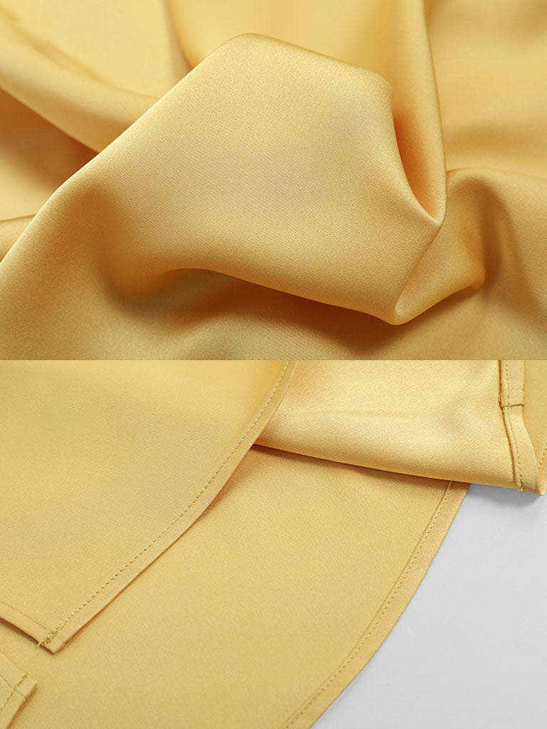 2PS Yellow Elegant V-neck Short Sleeve Shirt