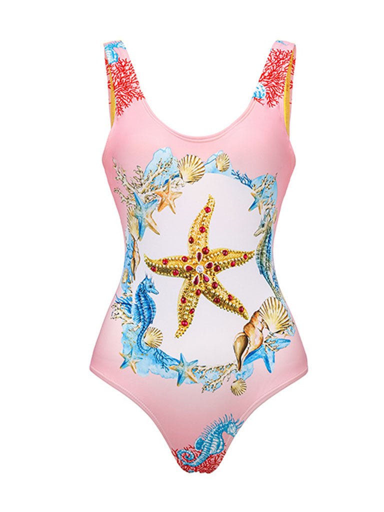 2PS Starfish Print One Piece