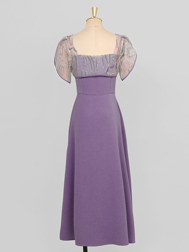 Lavender Flower Split 1950S Vintage Dress