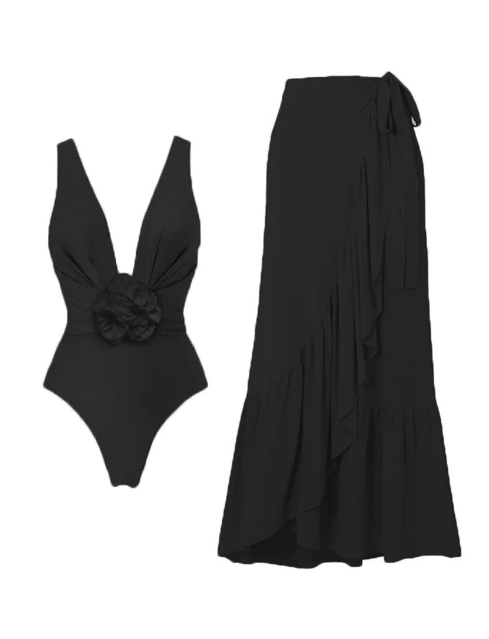 Red Ruffles Rose One Piece