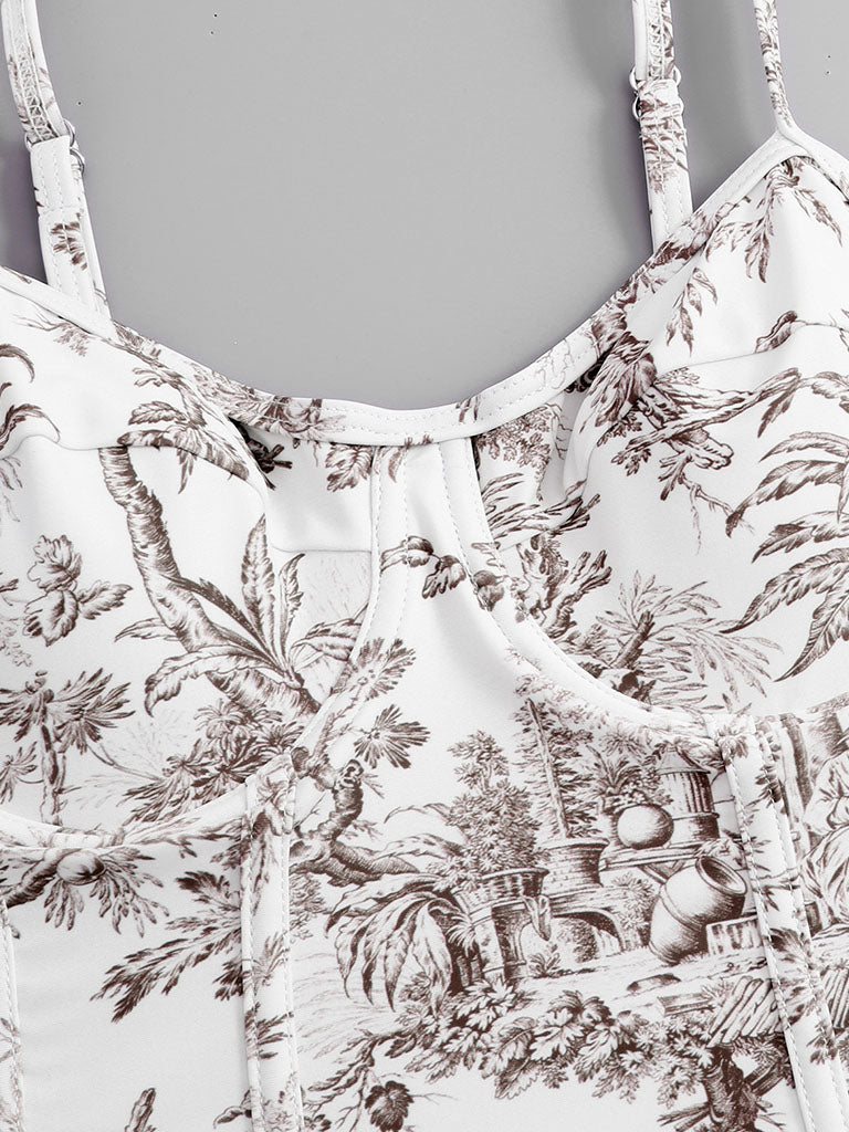 Romantic Floral Print Strap One Piece