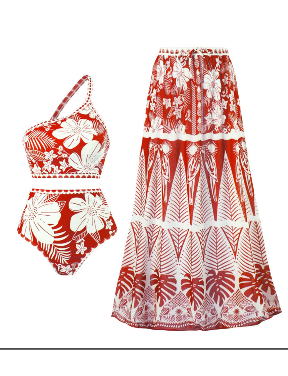 One Shoulder Two Piece Floral Print Swimsuit