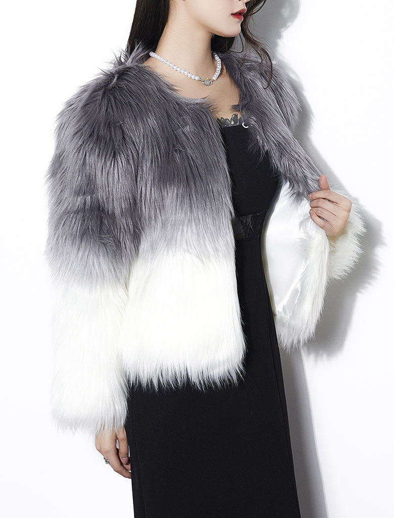 Gradient Color Faux Fur Long Sleeve Coat Winter Coat