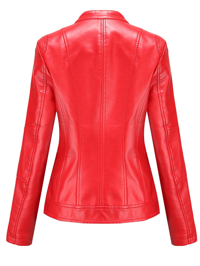 Light Green Long Sleeve PU Leather Motorcycle Jacket For Women
