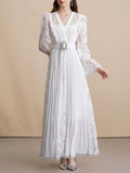 White V Neck Long Sleeve Classic 1950S Vintage Lace Dress
