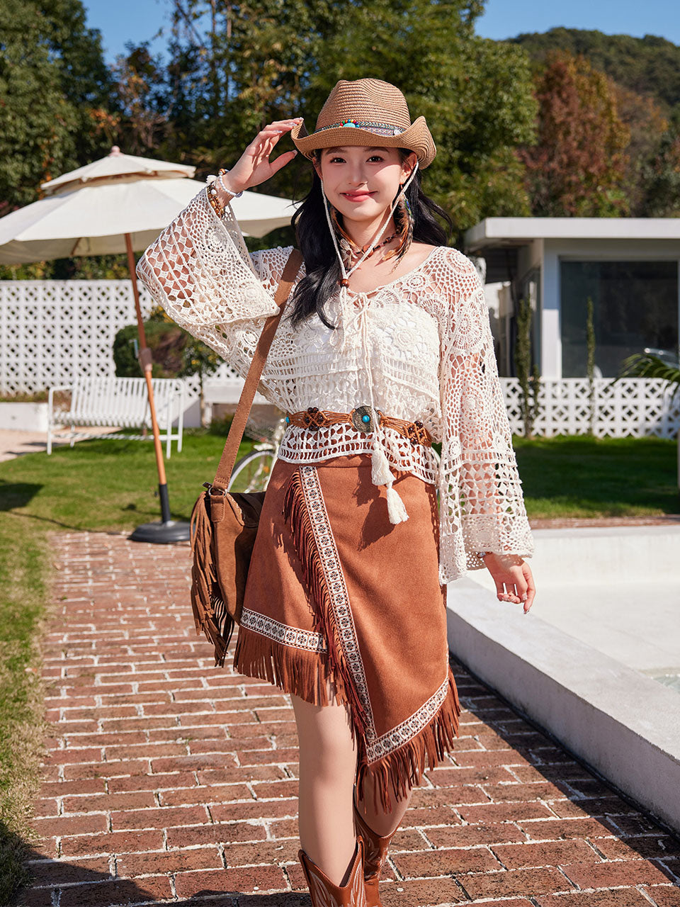 White Hollow Crochet Tassel Top