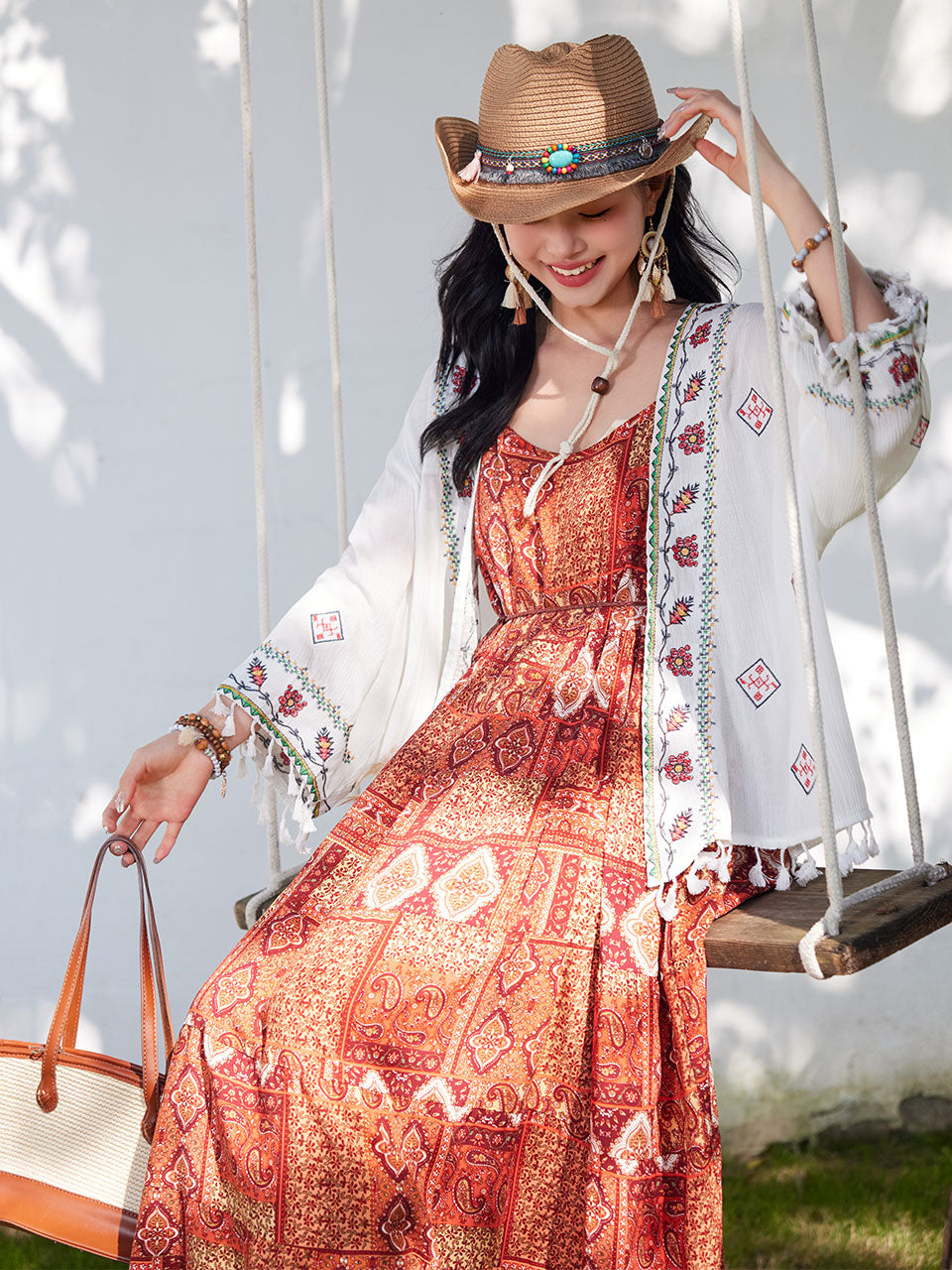 Bohemian Orange Strap Boho Maxi Dress